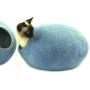 Kivikis Cat Bed, House, Cave, Nap Cocoon, Igloo, 100% Handmade from Sheep Wool (XL 17-26 pounds cat, Sky Blue)