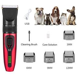 Yangmani Dog Clipper,Pet Hair Trimmer Kit,5 Level Speed Adjustable Rechargeable Pet Grooming Tool Set,Low Noise Electric Hair Clippers Set with 3/6/9/12mm Limit Good