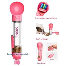 Portable Pet Dog Go Out Multi-Purpose Water Bottle, with Garbage Storage Bag and Dog Food Container, Used for Puppies, Cats and Other Animals Walking in The Park