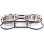 Iconic Pet Dog or Cat Stainless Steel Double Diner Elevated Bowl Set with Heavy Duty Bone Shaped Rim