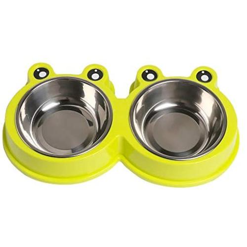 Rapsrk Double Cat Bowl Stainless Steel Dog Bowl,Durable Pet Bowls with No-Slip Design Resistant Silicone Mat,Cute Modeling Pet Food Water Dish for Feeder Dogs/Cats/Rabbit and Pets