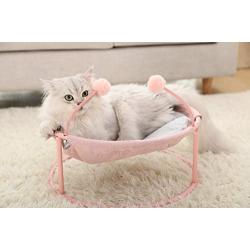 Furrytail Cat Hammock Elevated Cat Bed with Steel Frame and Toy Ball, Detachable Washable Soft and Warm Hammock for Indoor Lounge