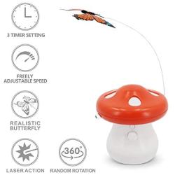 Peffiti Interactive Laser Cat Toy, 360 Degree Automatic Rotating Laser and Realistic Fluttering Butterfly 2 in 1 Chaser Electronic Cat Toy for Indoor Cats, Freely Speed Setting and 3 Timer Setting