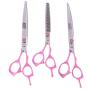 ShearsDirect 40 3 Tooth Blender Shear Set, Includes 8.0-Inch Straight, 8.0-Inch Curved and 7.0-Inch with Pink Rubber Handle for Added Comfort