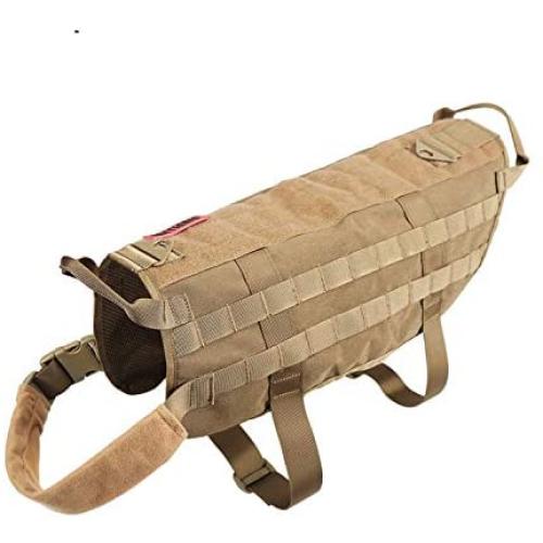 OneTigris Tactical Dog Training Vest Harness with Mesh Padding and Two Handles (Coyote Brown - Upgraded Version, M / 41cm)