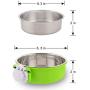 Crate Dog Bowl Removable Stainless Steel Water Food Feeder Bowls Cage Coop Cup for Cat Puppy Bird Pets (Large, Green)