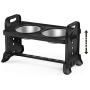 Lewondr Raised Pet Bowls for Dogs and Cats 4 Adjustable Height Stainless Steel Food and Water Bowls Pet Dish with Double Bowls Detachable Elevated Feeder Dishwasher Safe - Black