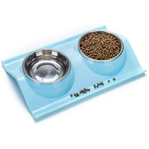 Suhaco Double Dog Bowl Cat Food Bowls Raised Pet Anti-Spill Stainless Steel Water Feeder for Dogs & Cats (Blue) Suhaco Double Dog Bowl Cat Food Bowls Raised Pet Anti-Spill Stainless Steel Water Feeder for Dogs & Cats (Blue)
