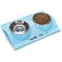 Suhaco Double Dog Bowl Cat Food Bowls Raised Pet Anti-Spill Stainless Steel Water Feeder for Dogs & Cats (Blue)
