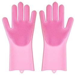 Pet Grooming Gloves Hair Removal,Dog and Cat Brush Dog Bathing Shampoo Gloves Silicone High Density Eco-Friendly for Cats,Dogs&Horses Pink Anti-Bite & Anti-Scratch