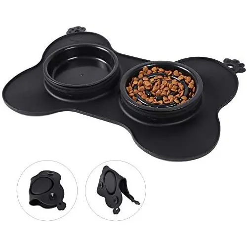 Dog Bowls Set with Non Spill Skid Resistant Silicone Mat, Dog Food and Water Bowls with Slow Feeder Dog Bowls,Collapsible Spill Proof Dog Bowl for Small Medium Large Dogs Cats Pets (Black) Dog Bowls Set with Non Spill Skid Resistant Silicone Mat, Dog Food and Water Bowls with Slow Feeder Dog Bowls,Collapsible Spill Proof Dog Bowl for Small Medium Large Dogs Cats Pets (Black)