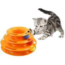 Three Levels Pet Cat Toy Tower Tracks Disc Cat Intelligence Amusement Triple Disc Cat Toys Ball Training Amusement Cat Tower