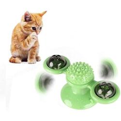 LE PETSMATE Windmill Cat Interactive Toy with Suction Cup Base, LED Lighting Ball and Catnip Balls, Cat Turntable Scratching Tickle Anti-Bite Safe Toy Indoor Use