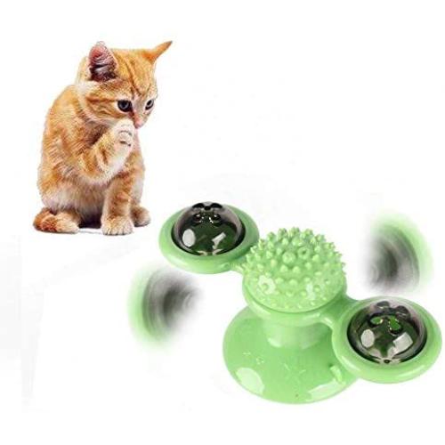 LE PETSMATE Windmill Cat Interactive Toy with Suction Cup Base, LED Lighting Ball and Catnip Balls, Cat Turntable Scratching Tickle Anti-Bite Safe Toy Indoor Use