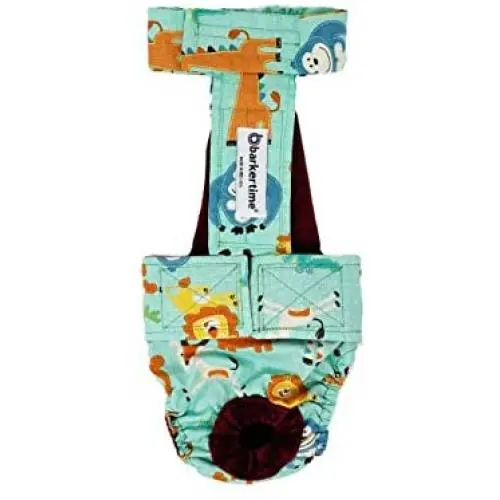 Barkertime Premium Waterproof Dog Diaper Overall - Made in USA - Forest Buddies on Teal Escape-Proof Premium Waterproof Dog Diaper Overall Barkertime Premium Waterproof Dog Diaper Overall - Made in USA - Forest Buddies on Teal Escape-Proof Premium Waterproof Dog Diaper Overall