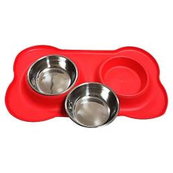 YinQin Bone Shape Dog Bowls Stainless Steel Dog Bowl with No Spill Non-Skid Silicone Mat Pet Bowls Set of 2 for Food and Water Feeder Bowls for Small Dogs Feeder Bowl for Pets, Cats