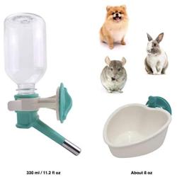 Choco Nose Rabbit No Drip Water Bottle & Food Bowl Set. H528 Wire Cage Leak-Proof Nozzle Chinchilla Toy-Breed Small-Sized Dog Puppy Dispenser Pet Waterer Crate Detachable Crock Animal Feeder BPA-Free