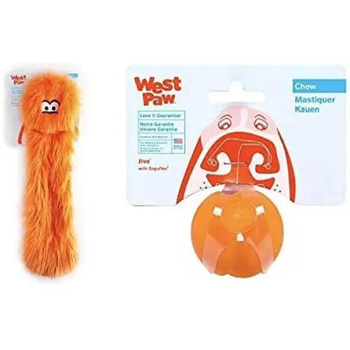 West Paw Rowdies with HardyTex, Plush Dog Toy (Judith, Orange Fur) & Zogoflex Jive Ball Dog Chew Toy (2-Inch, Tangerine) West Paw Rowdies with HardyTex, Plush Dog Toy (Judith, Orange Fur) & Zogoflex Jive Ball Dog Chew Toy (2-Inch, Tangerine)