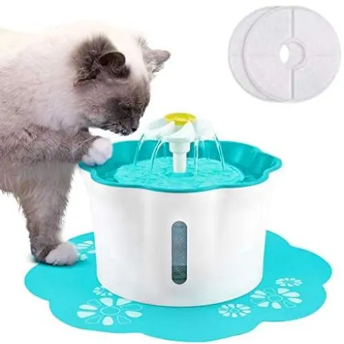 Shinea Cat Water Fountain, 2.6L Automatic Cat Drinking Water Fountain Dog Water Dispenser Pet Fountain with 2 Replacement Filters 1 Silicone Mat for Cats Dogs Kitties