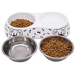 Food Grade Melamine Double Dog Bowls Double Premium Stainless Steel Bowls Pet Food Water Feeder for Medium Dog No More Than 40 pounds