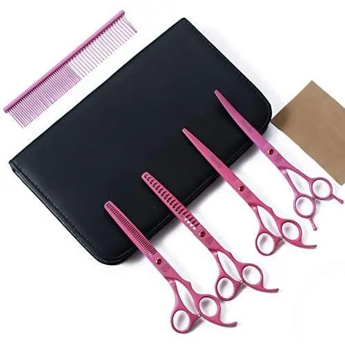 Moontay Professional Dog Grooming Scissors Set, 7 Inch/8 Inch Pet Grooming Scissors Chunkers Shears for Dog, Curved Dog Grooming Scissors, Thinning Shears for Dog with Grooming Comb Moontay Professional Dog Grooming Scissors Set, 7 Inch/8 Inch Pet Grooming Scissors Chunkers Shears for Dog, Curved Dog Grooming Scissors, Thinning Shears for Dog with Grooming Comb