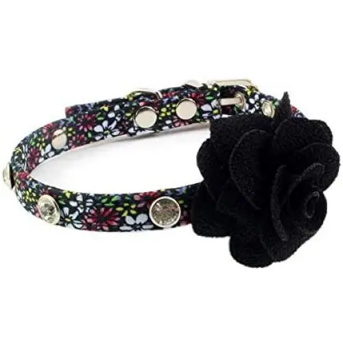 PETFAVORITES Rhinestone Dog Collar, Designer Crystal Dog Birthday Jewelry, Cute Flower Cat Collar with Bling for Pets Kitten Small Dogs Girl, Teacup Puppy Yorkie Chihuahua Clothes Costume Accessory