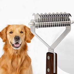 LUOWAN 2 Sided Professional Grooming Rake for Cats & Dogs-Dematting Undercoat Rake Stripper Tool-Deshedding Brush for Dogs & Cats,Shedding Brush Stainless Steel with Wooden Handle