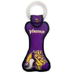 Pets First NFL Minnesota Vikings Football Dental Tough Dog TUG Bone Toy with Built-in Squeaker Attached to a Safe Rubber Teething Toothbrush PET Toy, Team Color, 14 x 5 (MIN-3310)