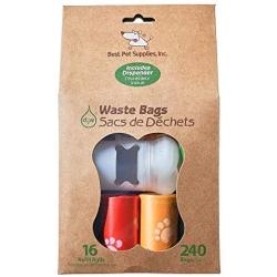 Best Pet Supplies Dog Poop Bags for Waste Refuse Cleanup, Doggy Roll Replacements for Outdoor Puppy Walking and Travel, Leak Proof and Tear Resistant, Thick Plastic - Mixed Colors, 240 Bags