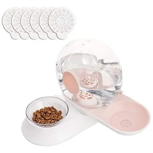 FORPETS Pet Gravity Waterer Automatic Dog Water Bowl Dispenser and Food Bowl Pet Fountain with 6 Replacement Filters