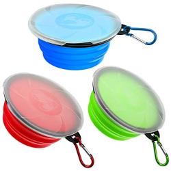 Collapsible Dog Bowl, 3 Pack Portable Pet Cat Feeding Watering Dish with Lids, Expandable Pet Feeding Watering Cup Dish for Walking, Kennels & Camping