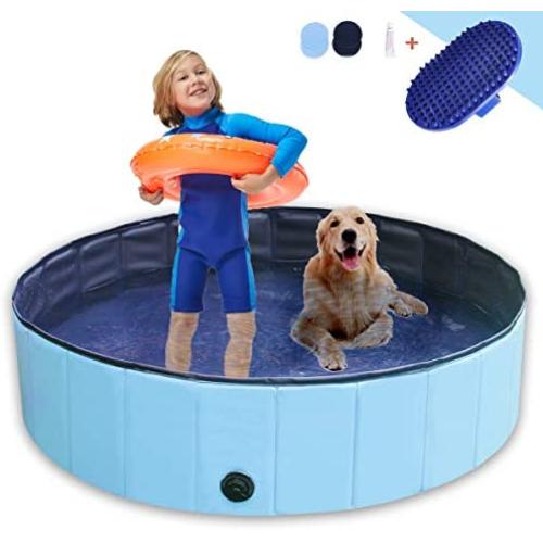 Breeze Touch Foldable Dog Pool – Portable Collapsible Swimming Pools for Medium & Large Dogs Pet, Kids & Adults – Leakproof Durable Folding Plastic Bath Pool