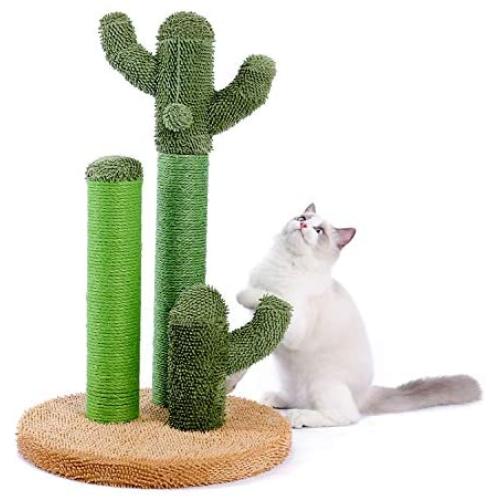 PAWZ Road Cat Scratching Post Cactus Cat Scratcher Featuring with 3 Scratching Poles and Interactive Dangling Ball