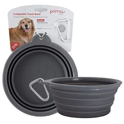 Prima Pets Collapsible Silicone Food & Water Travel Bowl with Clip for Dog and Cat, Small (1.5 Cups) & Large (5 Cups) Prima Pets Collapsible Silicone Food & Water Travel Bowl with Clip for Dog and Cat, Small (1.5 Cups) & Large (5 Cups)