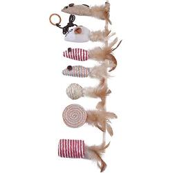 OCSOSO Pet Cat Toy Sets Cute Design Bird Mouse Fish Feather Teaser Wand Plastic Toy for Cats