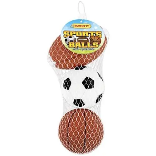 RUFFIN IT 3-Pack Vinyl Sports Ball in Mesh Bag for Pets RUFFIN IT 3-Pack Vinyl Sports Ball in Mesh Bag for Pets