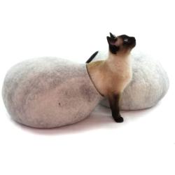 Kivikis Cat Bed, House, Cave, Nap Cocoon, Igloo, 100% Handmade from Sheep Wool (XL 17-26 pounds cat, Snow White)