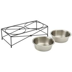 PetRageous 11425SS Farm Fence Non Slip Dog Diner, Metallic, 6.5-Cup Capacity, Two Dishwasher Safe Stainless Steel Bowls, 5.30-Inch Tall Feeder, for Large and Extra Large Dogs and Cats, Black