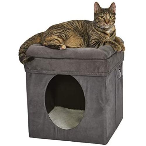 MidWest Homes for Pets New World Cat Cube with Cat Bed Topper, 15.5L x 15.5W x 16.5H, Gray