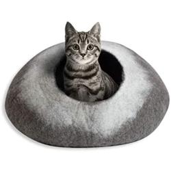 HIMAL 100% Natural Handmade Merion Wool Cat Cave, Bed from Nepal - Grey and White