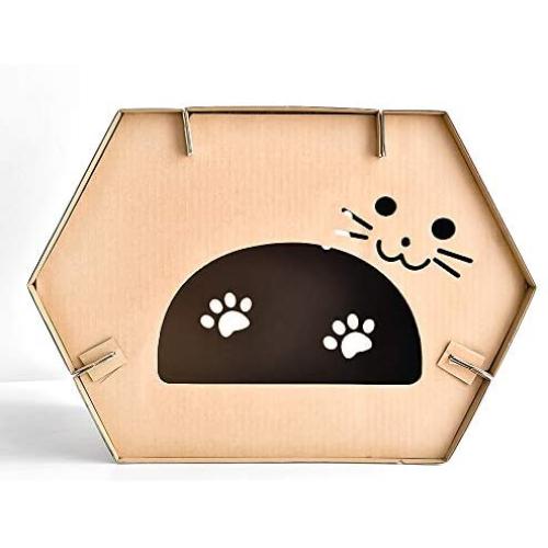 Dr.NONO Cat House Scratcher Post Cardboard Condo Cave with Catnip,Pet House Apartment,Made of Recyclable Cardboard Material