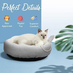 Cat Bed Round Pet Bed for Cats, Kittens, Puppies and Small Dogs / 18.5 inch Washable Pet Bed with Waterproof Bottom (Grey)