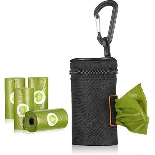 Jetec Dog Poop Waste Bag Holder Dog Leash Attachment Dispenser with Stainless Steel Clip and 4 Rolls of Doggie Waste Bag Fit to Most Dogs Leash and Waste Bag