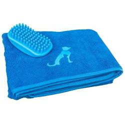 Bom Garoto Dog Grooming Kit with Absorbent Dog Towel and Dog Brush! Dog Grooming Brush Also Suitable Cat Brush, Rabbit Brush or Pet Hair Remover for Furniture. 50x30” Dog Bath Towel Microfiber Shammy