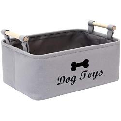 Xbopetda Canvas Dog Toy Basket Dog Treat and pet Toy Storage Bin Dog Food Storage Pet Treat Canisterv with Wooden Handle, Large(Gray)