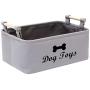 Xbopetda Canvas Dog Toy Basket Dog Treat and pet Toy Storage Bin Dog Food Storage Pet Treat Canisterv with Wooden Handle, Large(Gray)