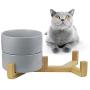 LIONWEI LIONWELI Ceramic Cat Bowl with Wood Stand No Spill Pet Food Water Feeder Cats Small Dogs