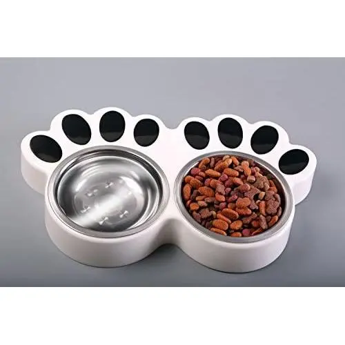 Paw Design Pet Feeder with Stainless Steel Bowls Paw Design Pet Feeder with Stainless Steel Bowls