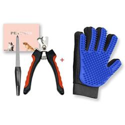 PETYSON Pet Grooming Glove (Right Hand) & Nail Clippers 2 Pack Set, Gentle Deshedding Brush Glove [Anti-bite] [Protect Skin] [Wear-Resistant] [Remove Hair] Suitable for Dog & Cat