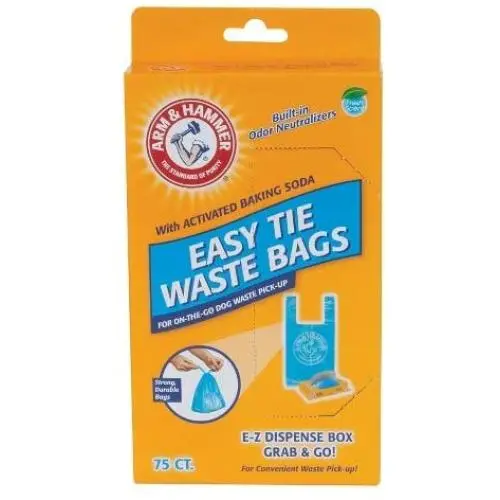 Arm & Hammer Blue Disposable Handle Easy Tie Waste Bags, 75 coun